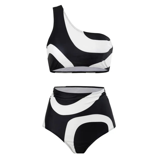 Women’s Two-piece Swimsuit Bikini Wrap Skirt Suit One-shoulder Sexy