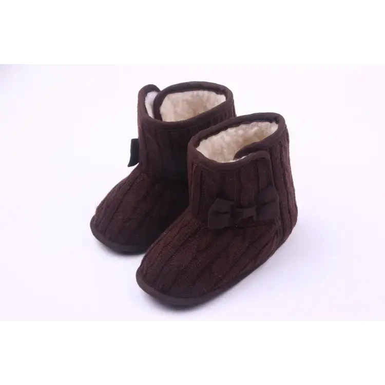 Woolly Bow Baby Booties - Coffee / 11cm
