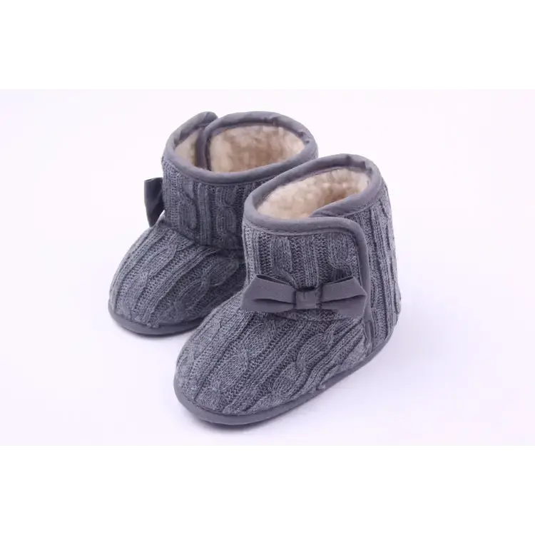 Woolly Bow Baby Booties - Gray / 13cm