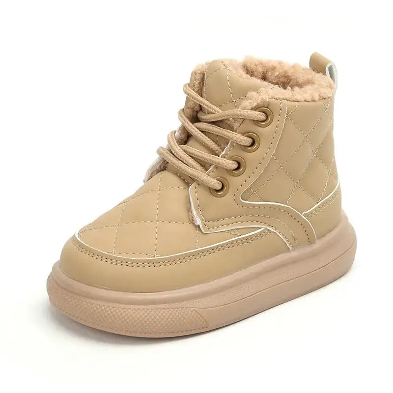 Woolly Winter Ankle Boots for Girls - Khaki / 21 Yards Length 13cm