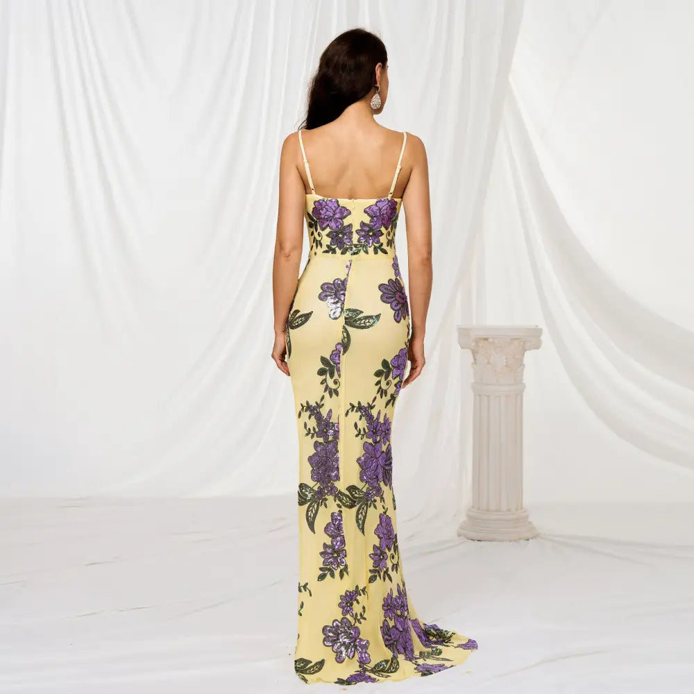 Yellow Sequin Elegant Polyester Dress in Multiple Sizes