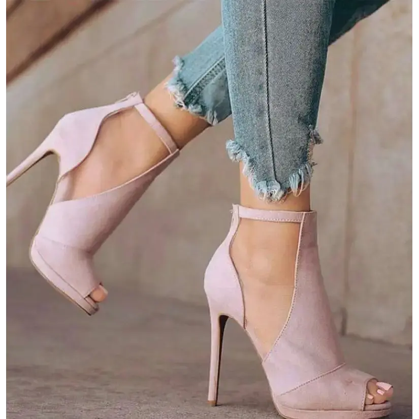 Zip Back Stiletto Sandals - Plus Size - Pink / 34