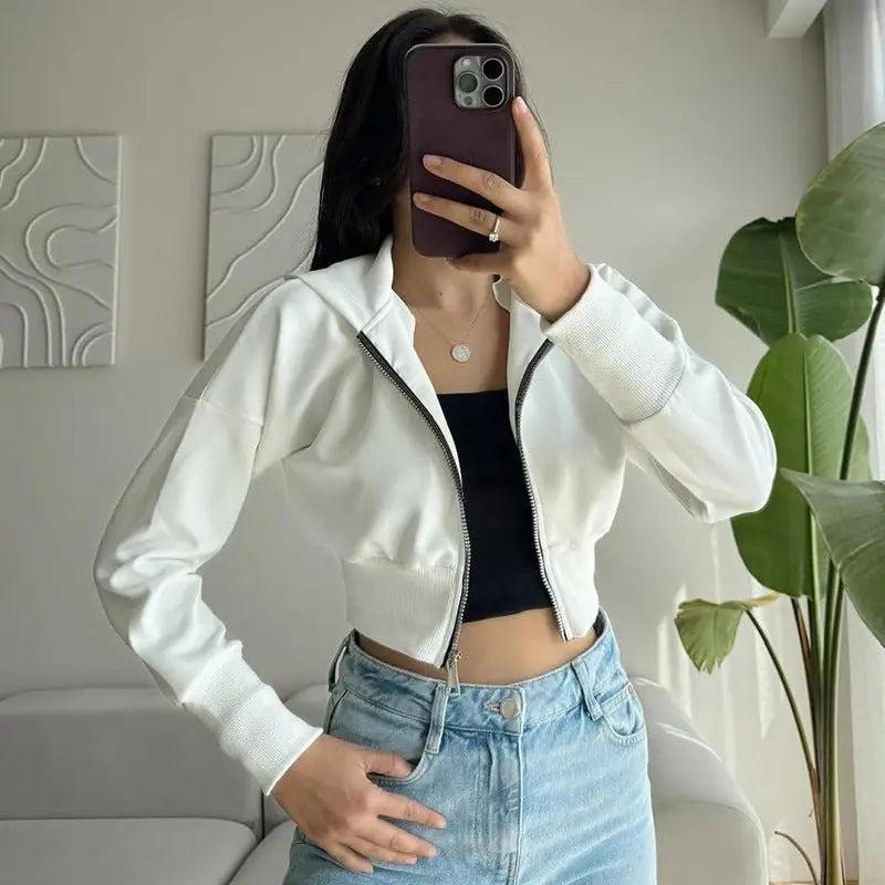 Zipper Hooded Cardi
