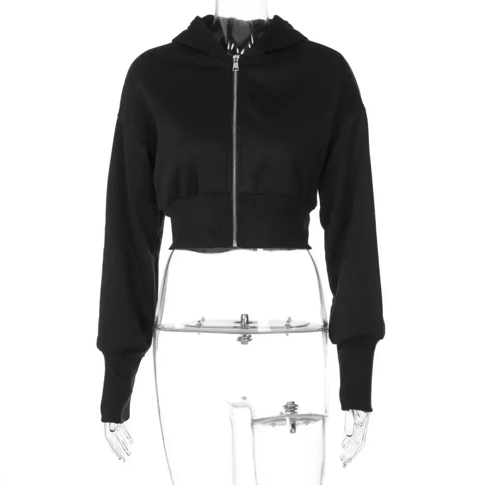 Zipper Hooded Cardi - Black / S
