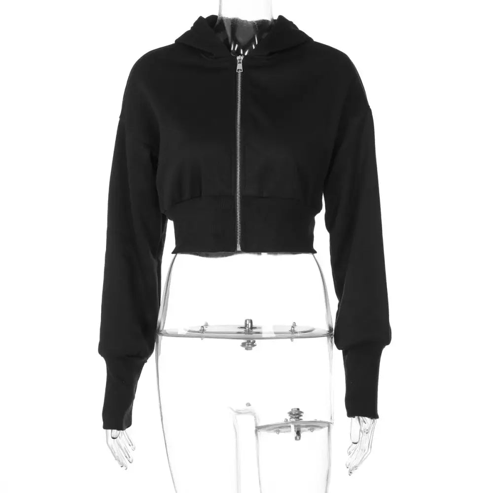 Zipper Hooded Cardi - Black / S