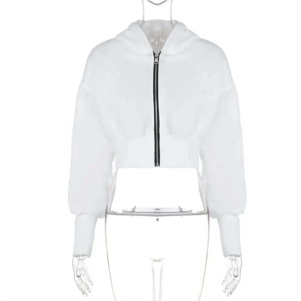 Zipper Hooded Cardi - White / S