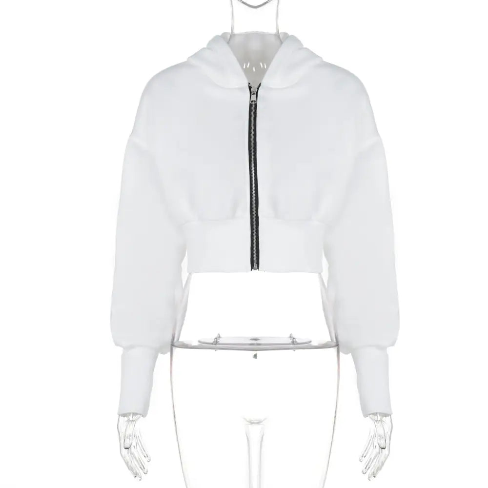 Zipper Hooded Cardi - White / S