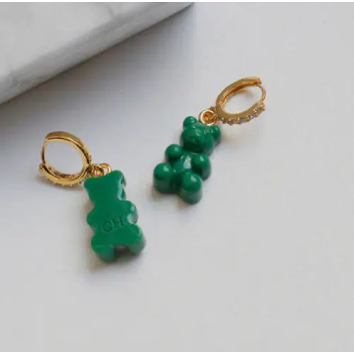 ZircoBear Zirconium Inlaid Gummies with Shimmering Jewelry Design - Green