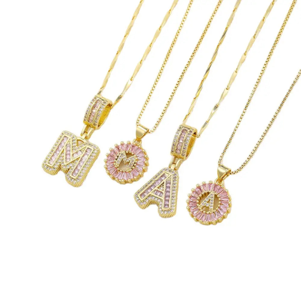 Zircon Gold Copper 26 Letter Pendant Necklace
