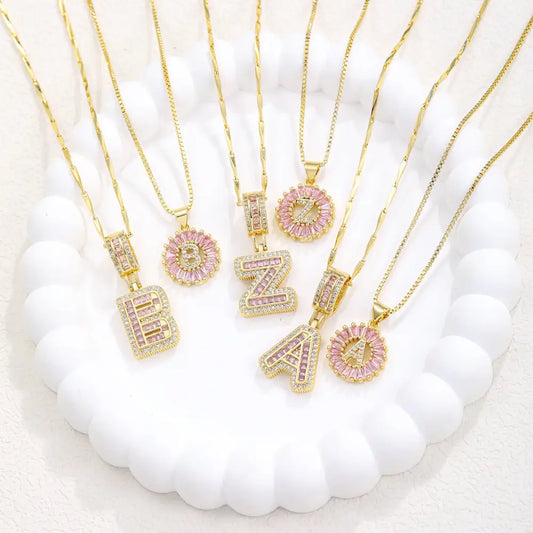 Zircon Gold Copper 26 Letter Pendant Necklace