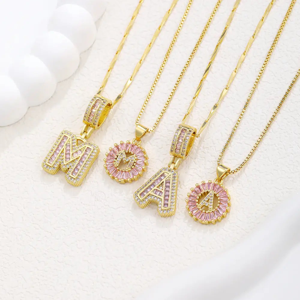 Zircon Gold Copper 26 Letter Pendant Necklace