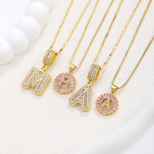 Zircon Gold Copper 26 Letter Pendant Necklace