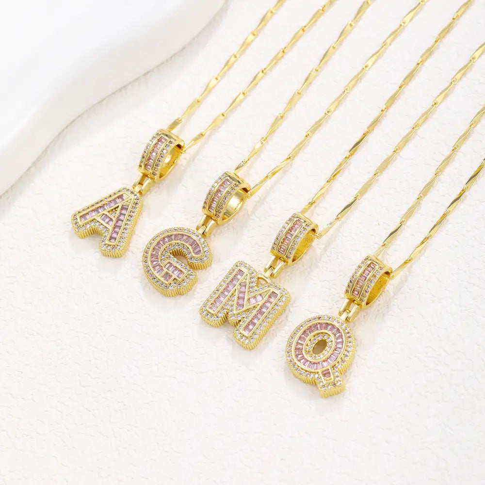 Zircon Gold Copper 26 Letter Pendant Necklace