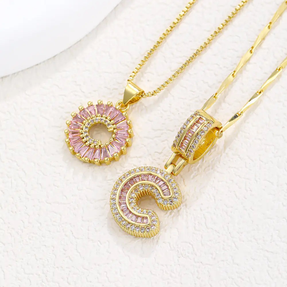 Zircon Gold Copper 26 Letter Pendant Necklace - Gold C