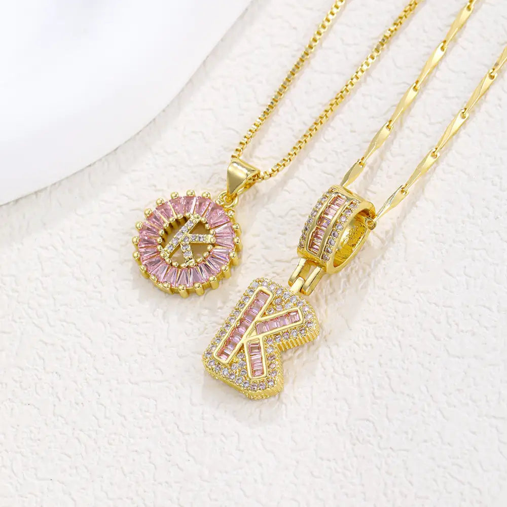 Zircon Gold Copper 26 Letter Pendant Necklace - Gold K