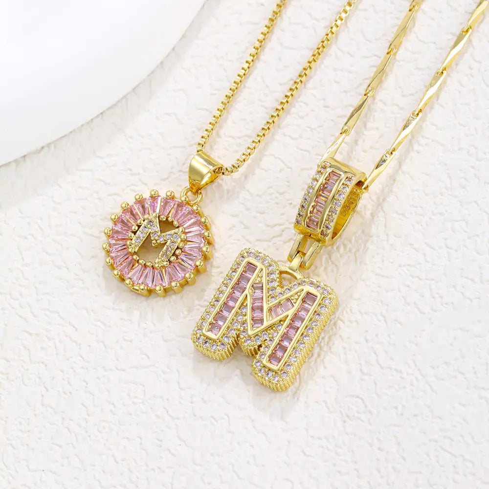 Zircon Gold Copper 26 Letter Pendant Necklace - Gold M