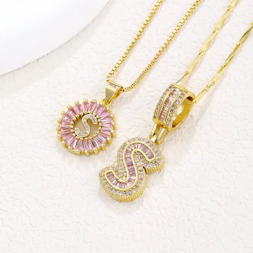 Zircon Gold Copper 26 Letter Pendant Necklace - Gold S