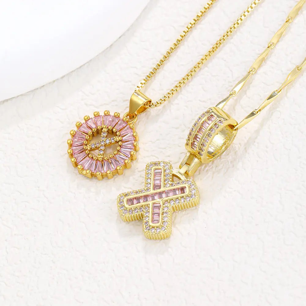 Zircon Gold Copper 26 Letter Pendant Necklace - Gold X