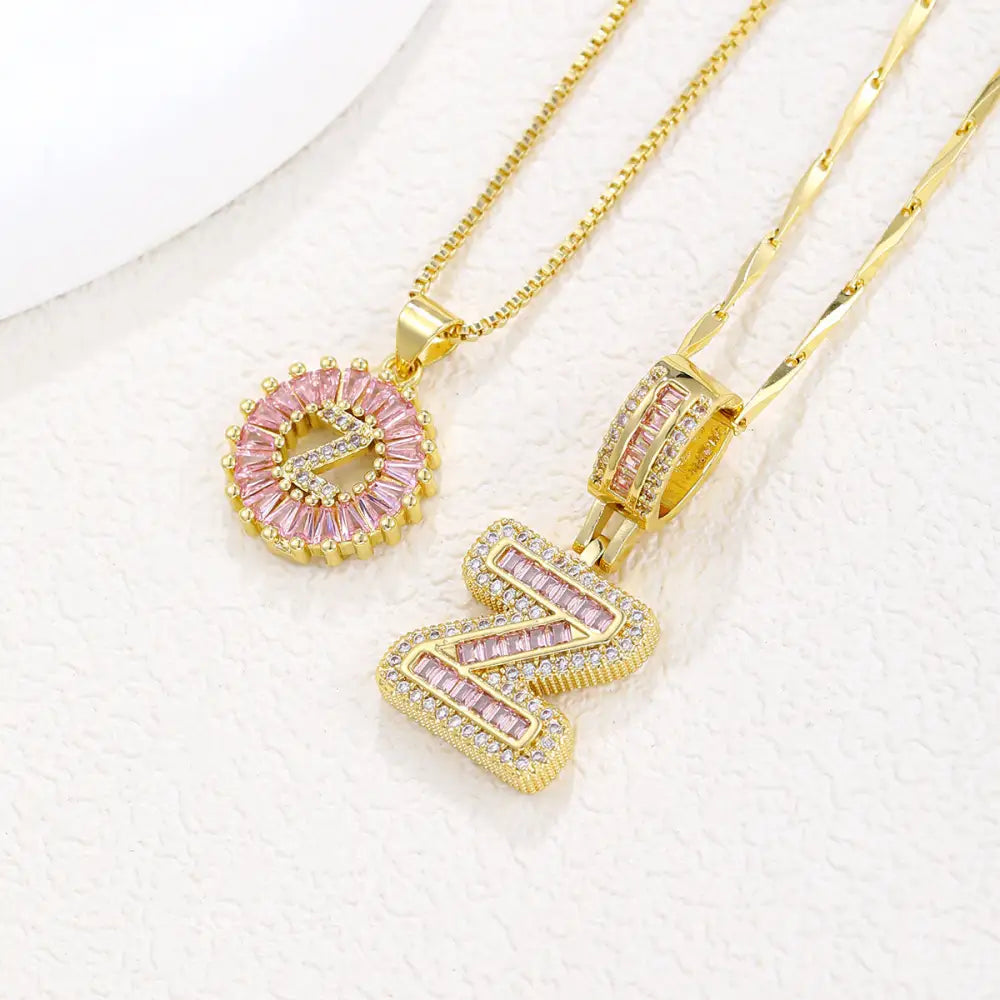 Zircon Gold Copper 26 Letter Pendant Necklace - Gold Z