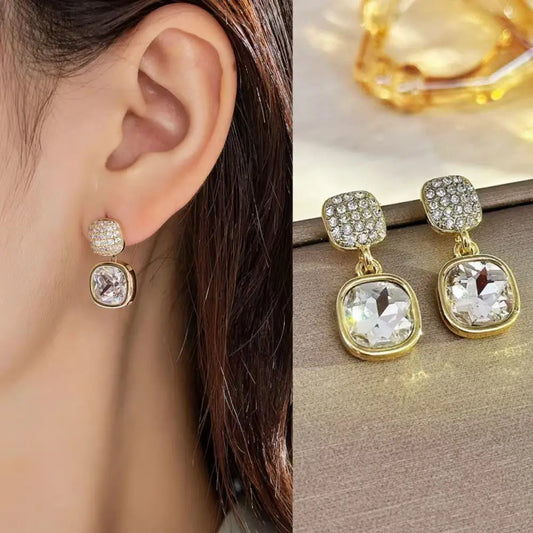 Zircon Luxe Square Stud Earrings for Women - Picture Color
