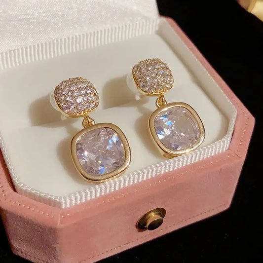 Zircon Luxe Square Stud Earrings for Women - Picture Color