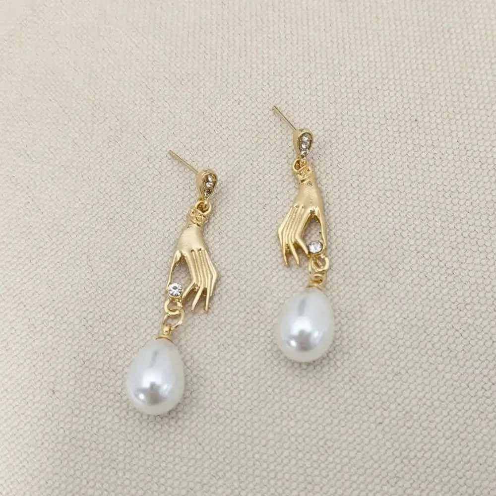 Zircon Palm Pearl Micro-Inlaid Eardrops - Gold