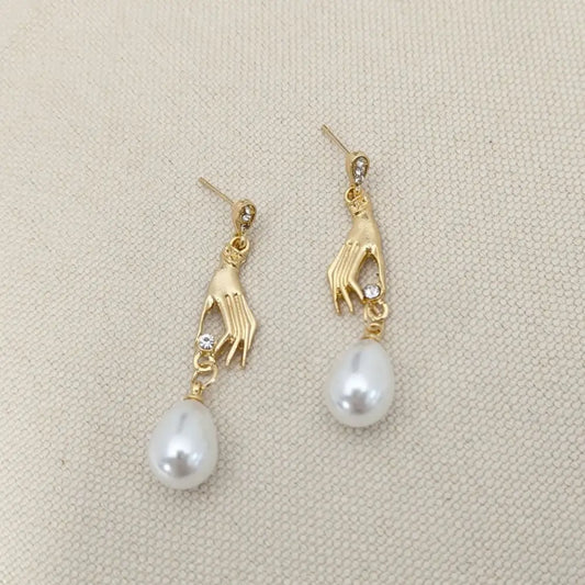 Zircon Palm Pearl Micro-Inlaid Eardrops - Gold