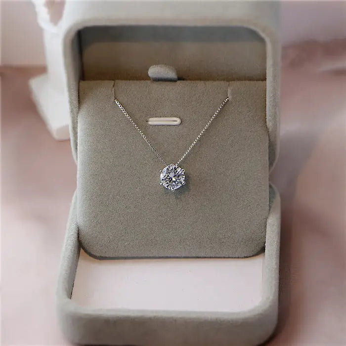 Zircon Six-claw Necklace - White Gold Color