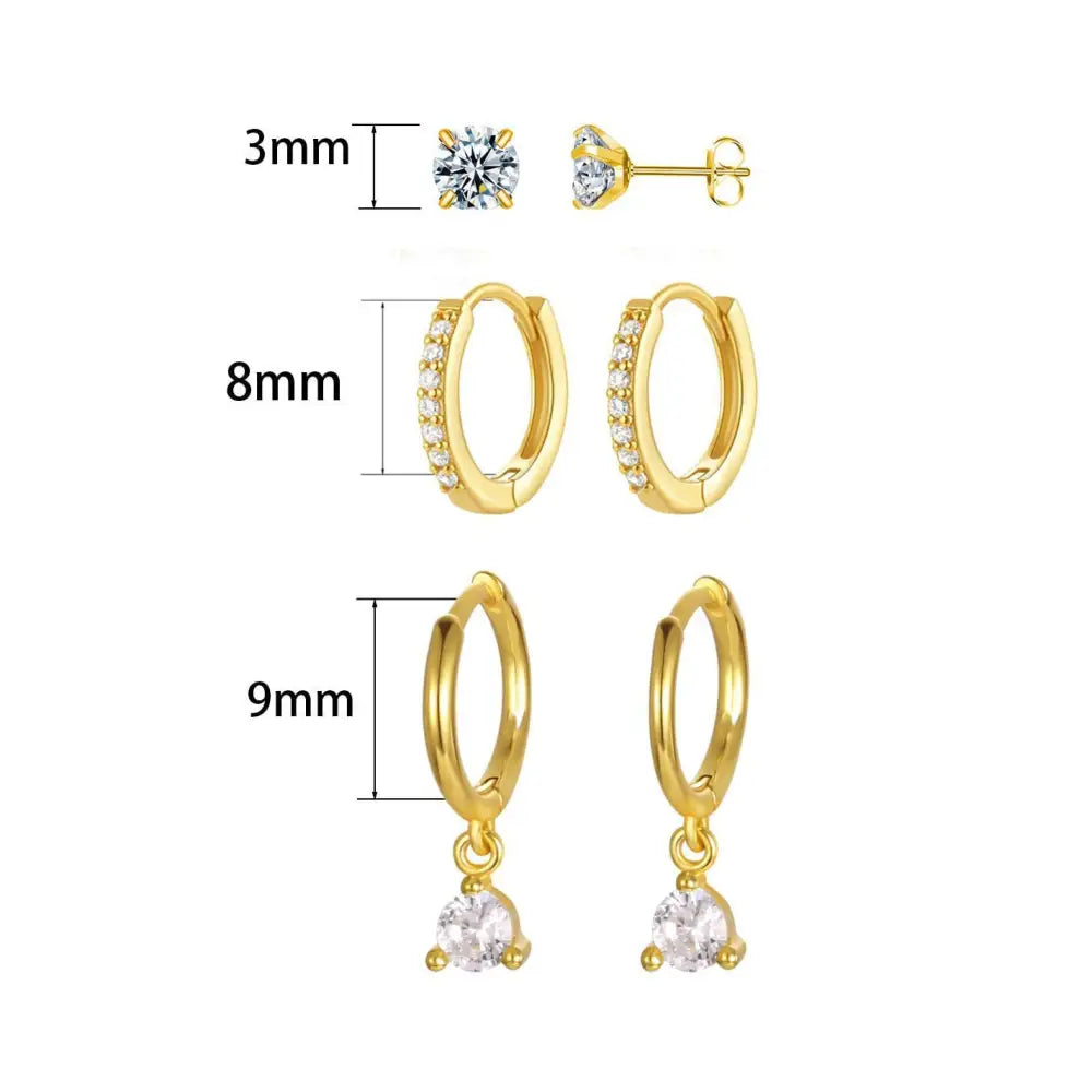 Zircon Trio Earrings - Gold One Card Three Pack / 14k