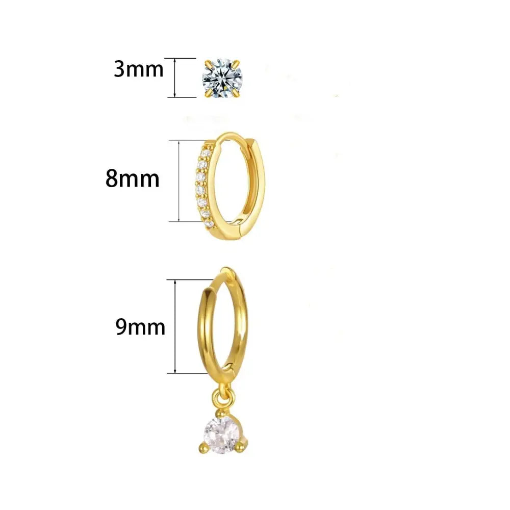 Zircon Trio Earrings - Gold One Card Three Pack / 14k